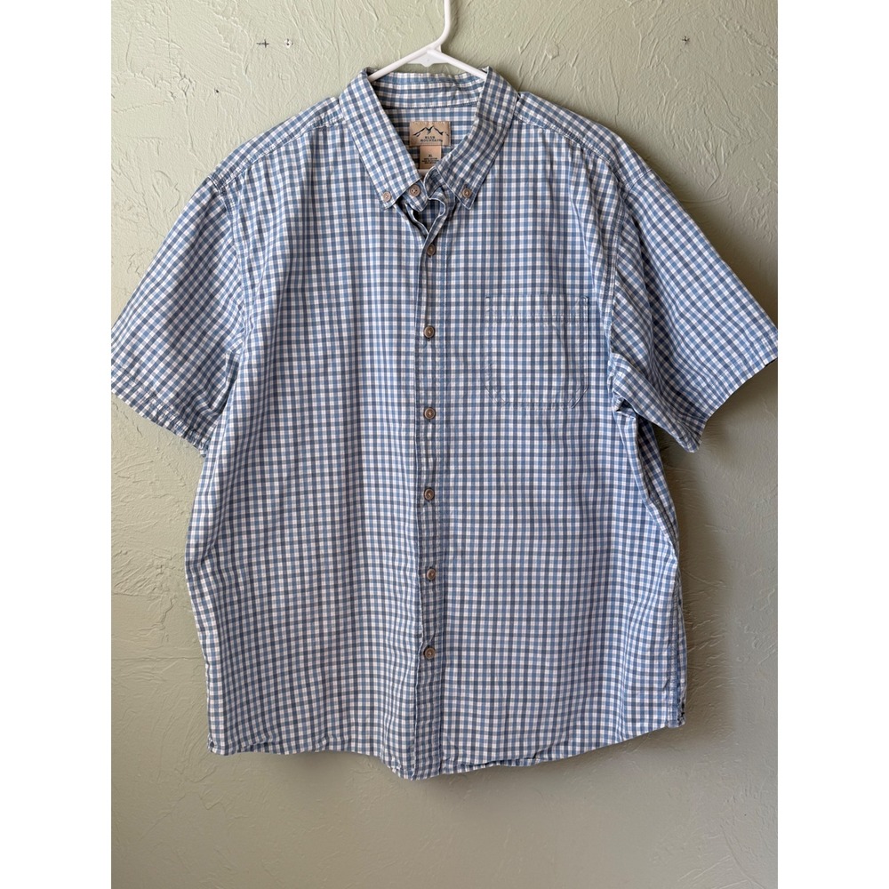 Blue Mountain Mens‎ XL Blue Gingham Plaid Short Sleeve Cotton Button Down Shirt